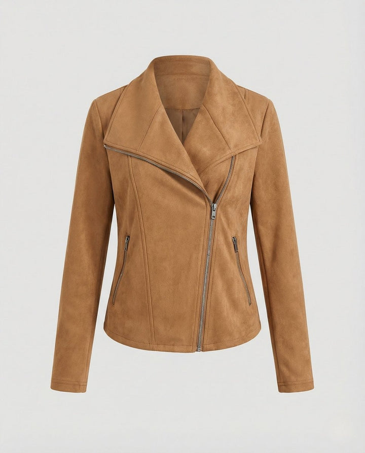 Damen Bikerjacke Lederjacke im Wildleder-Look taillierter Schnitt