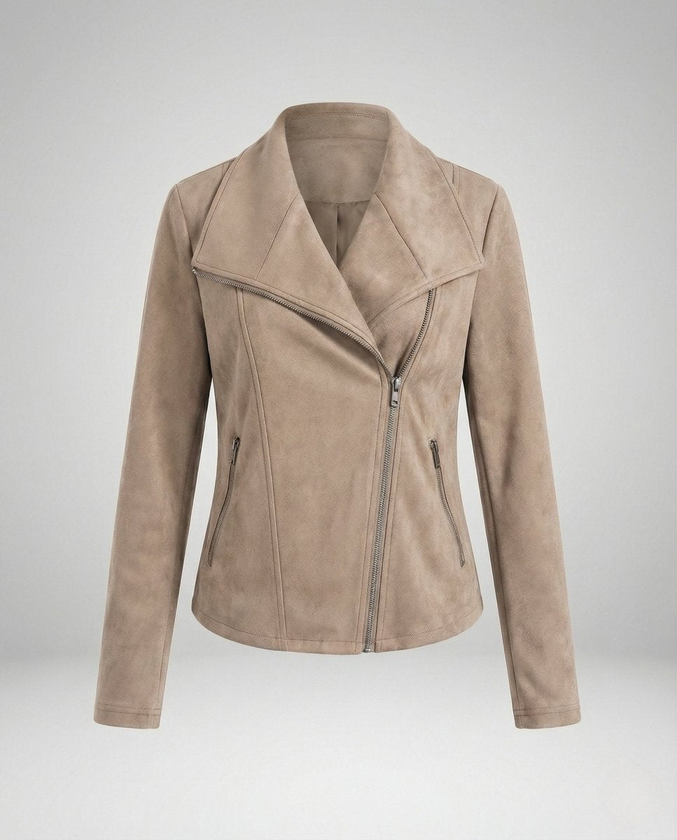 Damen Bikerjacke Lederjacke im Wildleder-Look taillierter Schnitt - Apricot