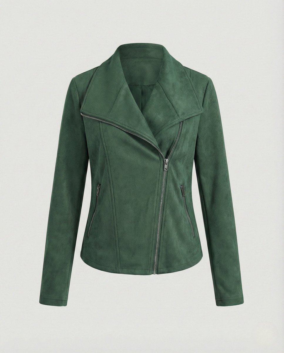 Damen Bikerjacke Lederjacke im Wildleder-Look taillierter Schnitt