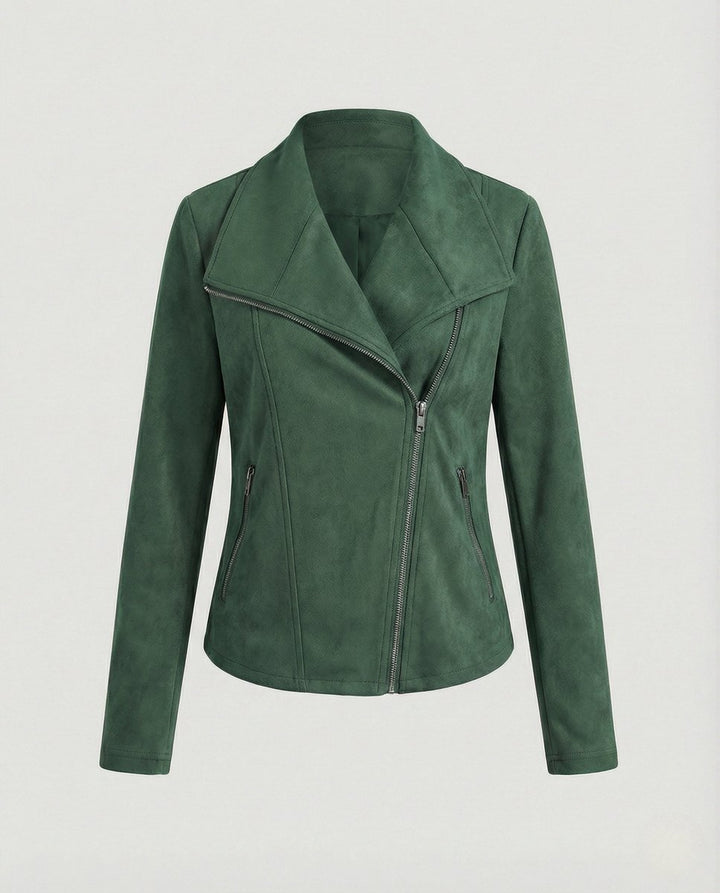 Damen Bikerjacke Lederjacke im Wildleder-Look taillierter Schnitt
