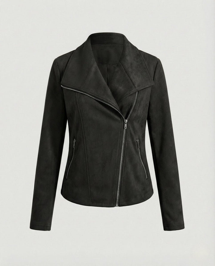 Damen Bikerjacke Lederjacke im Wildleder-Look taillierter Schnitt - Schwarz