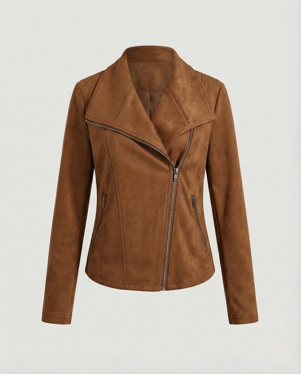 Damen Bikerjacke Lederjacke im Wildleder-Look taillierter Schnitt - Camel