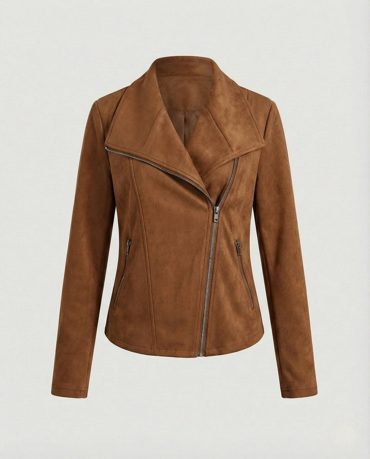 Damen Bikerjacke Lederjacke im Wildleder-Look taillierter Schnitt - Camel