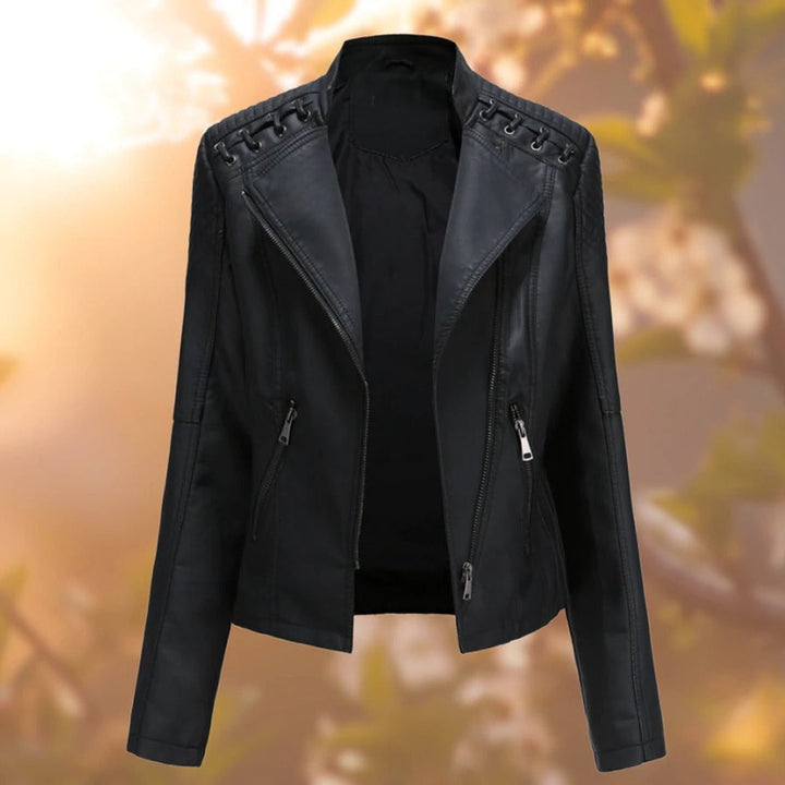 Damen Bikerjacke Lederjacke mit Reißverschluss tailliert