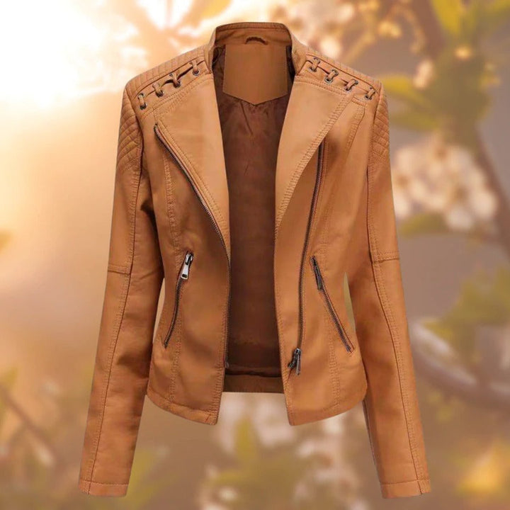 Damen Bikerjacke Lederjacke mit Reißverschluss tailliert - Orange