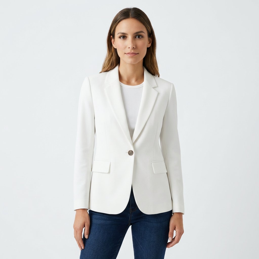 Damen Blazer Ein-Knopf Klassische Revers Tailliert - Blanco