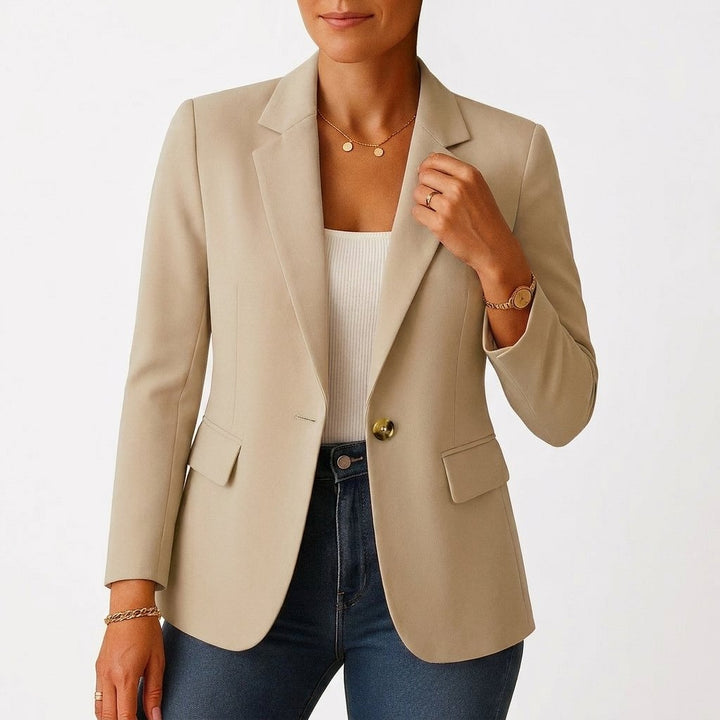 Damen Blazer Ein-Knopf Klassische Revers Tailliert - Beige