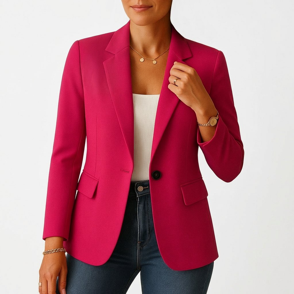 Damen Blazer Ein-Knopf Klassische Revers Tailliert - Rosa oscuro