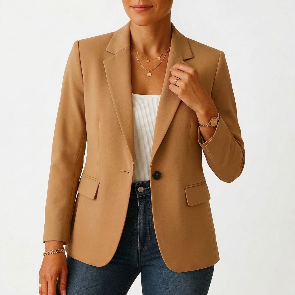 Damen Blazer Ein-Knopf Klassische Revers Tailliert - Marrón claro