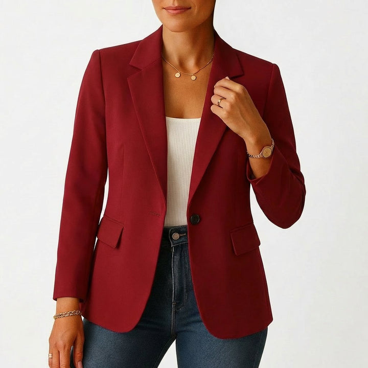 Damen Blazer Ein-Knopf Klassische Revers Tailliert - Borgoña