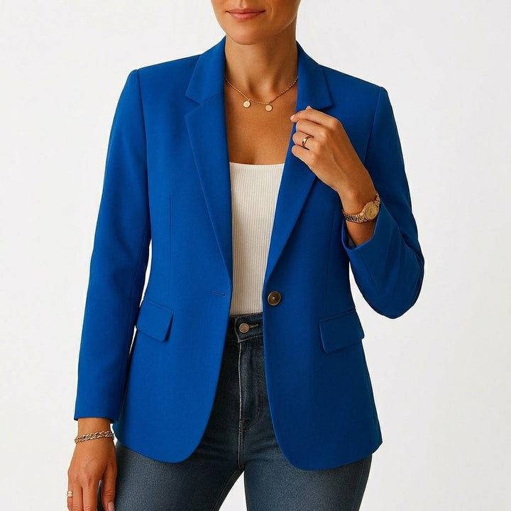Damen Blazer Ein-Knopf Klassische Revers Tailliert - Azul