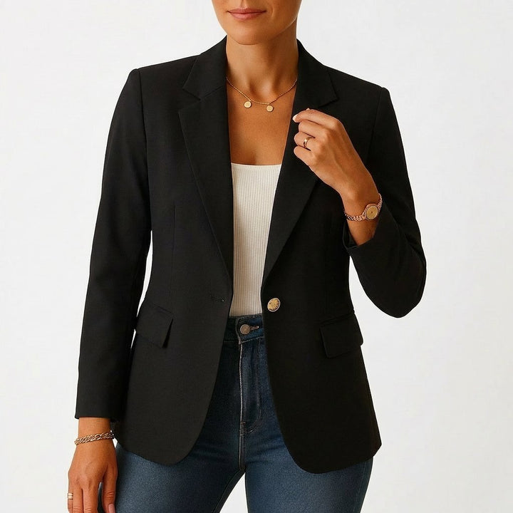 Damen Blazer Ein-Knopf Klassische Revers Tailliert - Negro