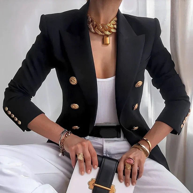 Damen Blazer Zweireihig mit Goldknöpfen Tailliert - Black