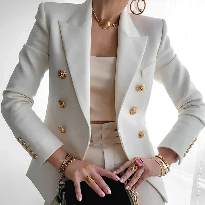 Damen Blazer Zweireihig mit Goldknöpfen Tailliert - White