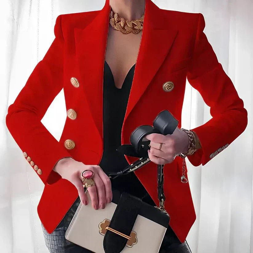 Damen Blazer Zweireihig mit Goldknöpfen Tailliert - Red