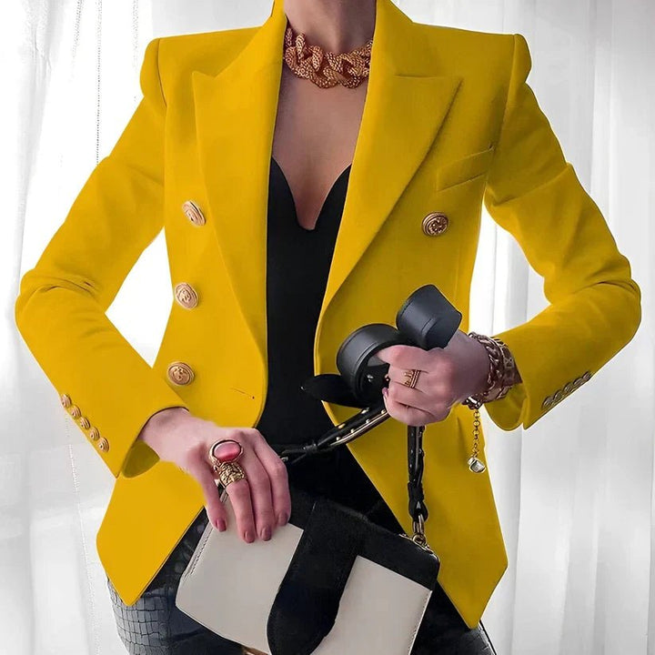 Damen Blazer Zweireihig mit Goldknöpfen Tailliert - Yellow