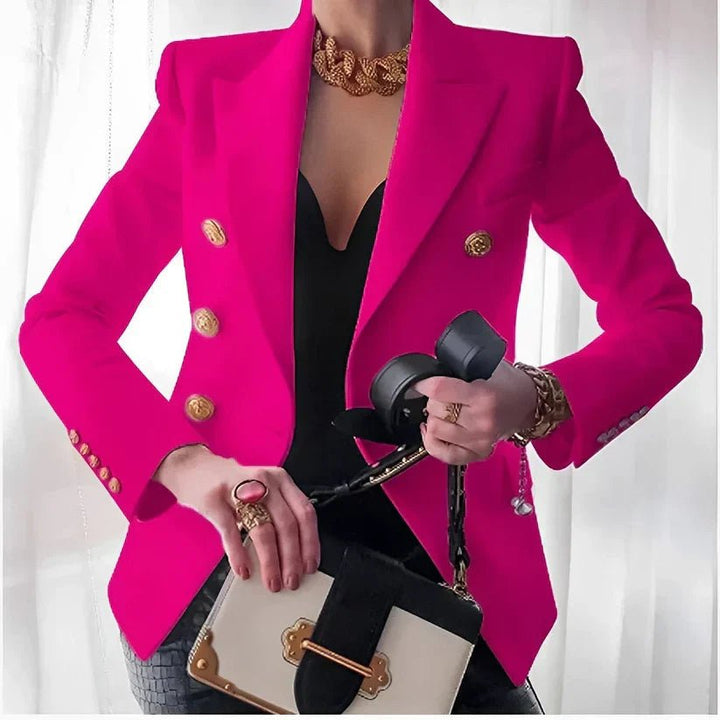 Damen Blazer Zweireihig mit Goldknöpfen Tailliert - Pink