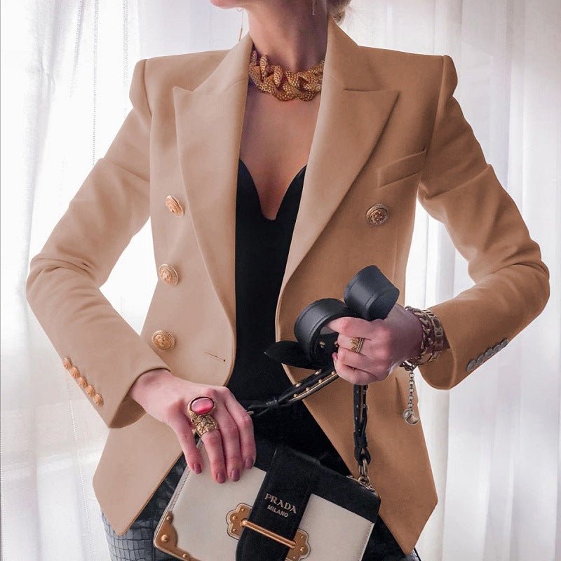 Damen Blazer Zweireihig mit Goldknöpfen Tailliert - Beige