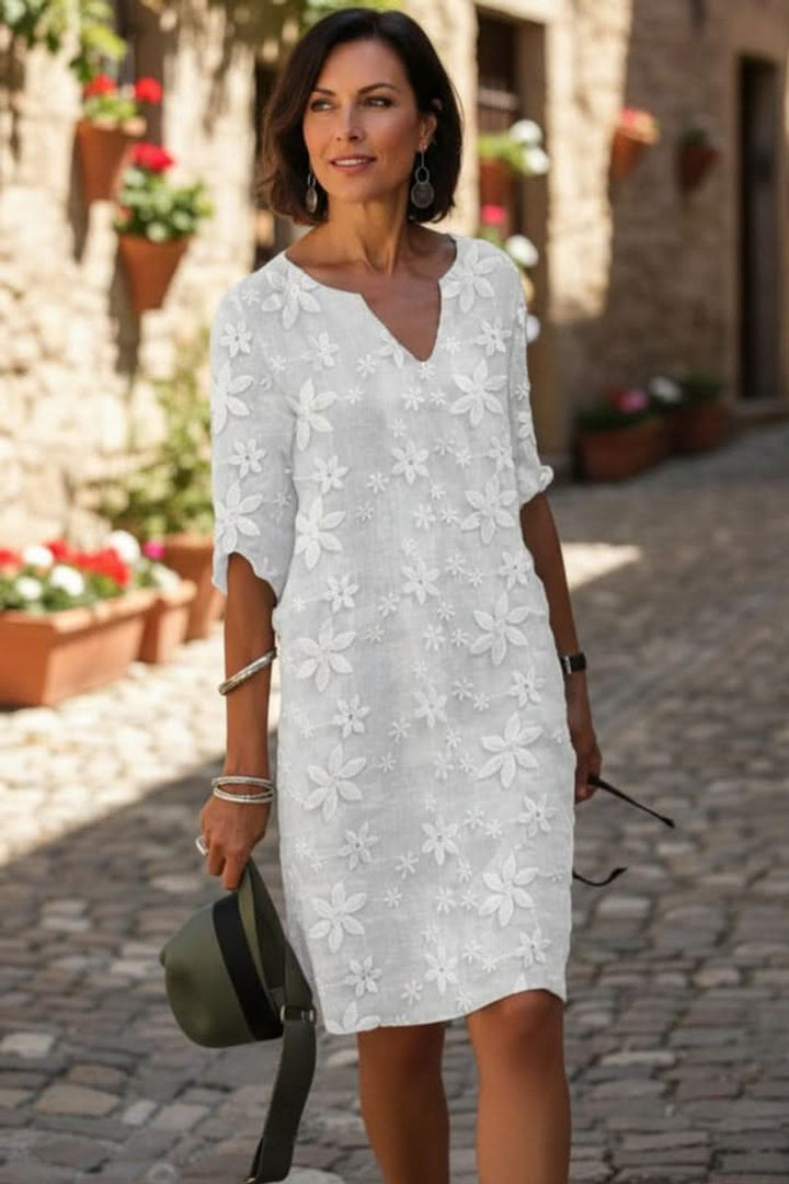 Damen Blumen V-Ausschnitt Abendkleid Midi Elegant