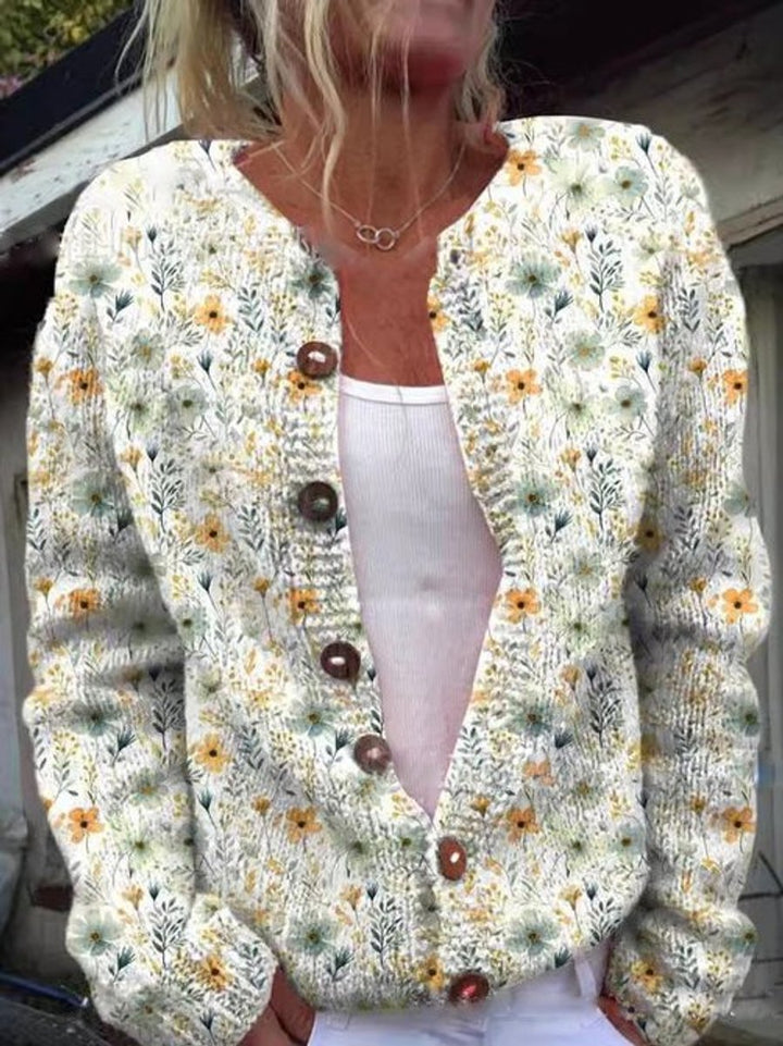 Damen Blumenmuster Strick Cardigan mit Knopfleiste - Stil 2