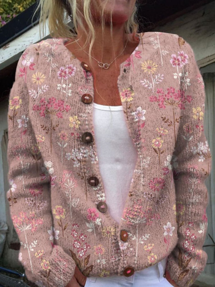 Damen Blumenmuster Strick Cardigan mit Knopfleiste - Stil 3