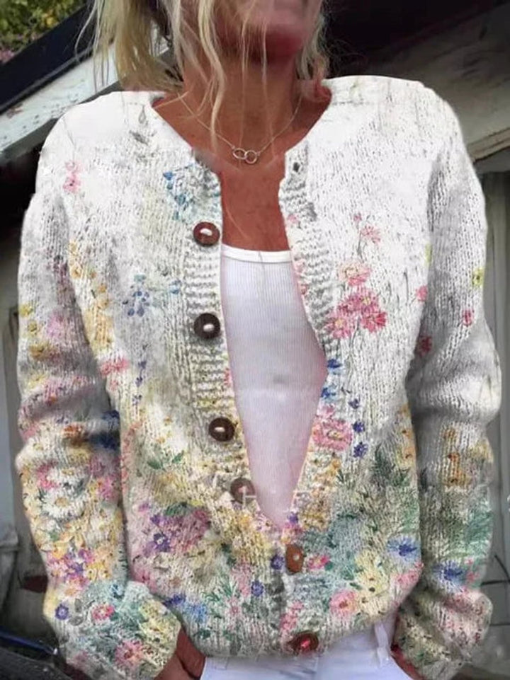 Damen Blumenmuster Strick Cardigan mit Knopfleiste - Stil 4