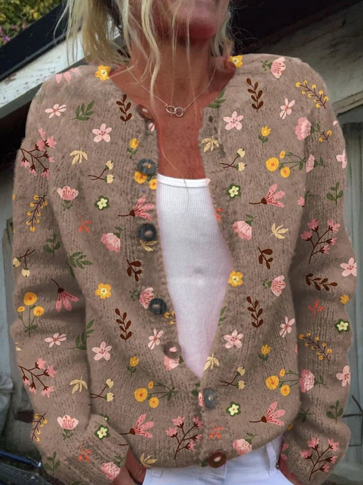 Damen Blumenmuster Strick Cardigan mit Knopfleiste - Stil 5