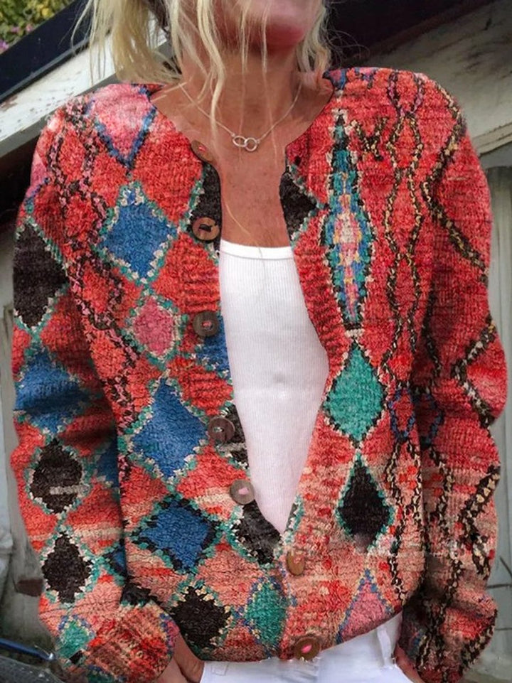 Damen Blumenmuster Strick Cardigan mit Knopfleiste - Stil 7