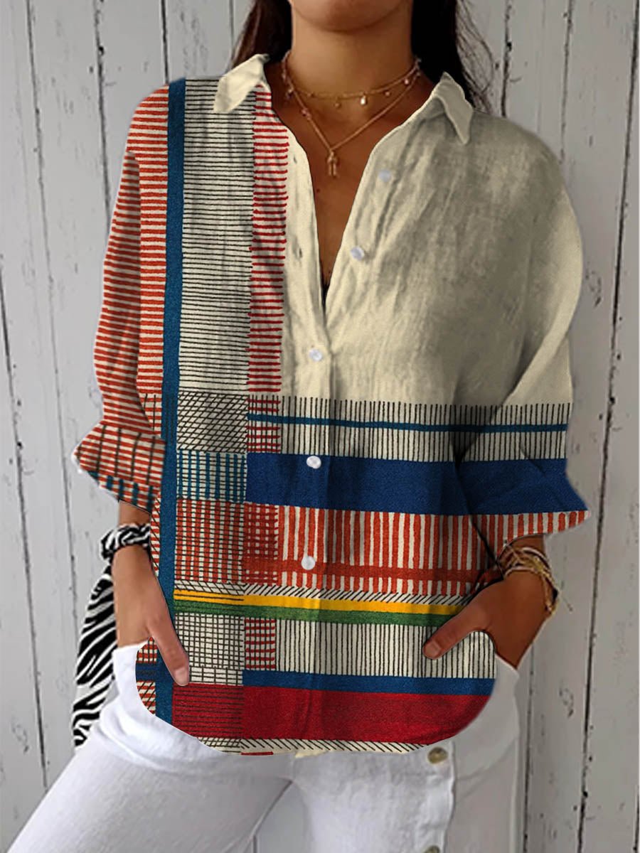 Damen Bluse Geometrisches Muster Relaxed Fit - Multicolor