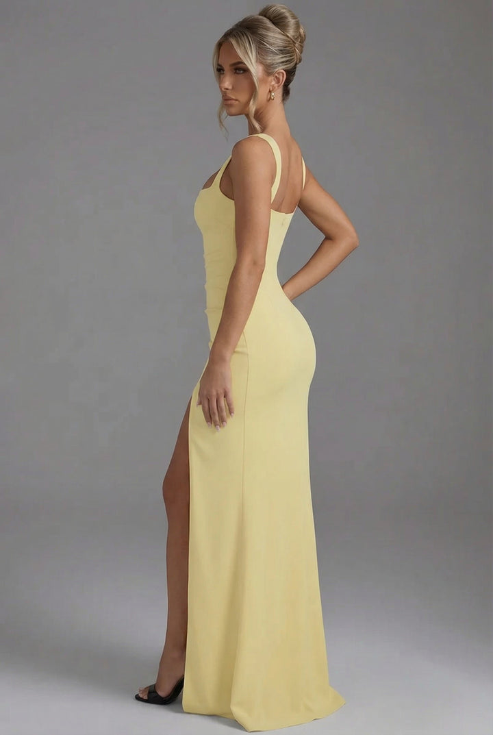 Damen Bodycon Maxikleid mit Beinschlitz und offenem Rücken