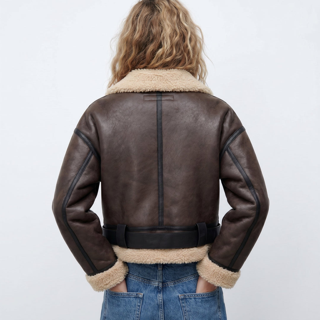 Damen Bomber Jacke Lammfell doppelseitig warm