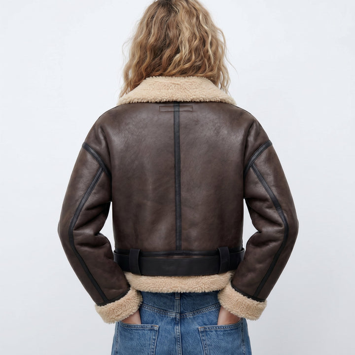 Damen Bomber Jacke Lammfell doppelseitig warm