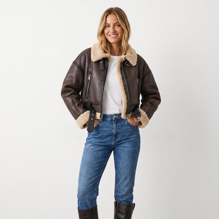 Damen Bomber Jacke Lammfell doppelseitig warm