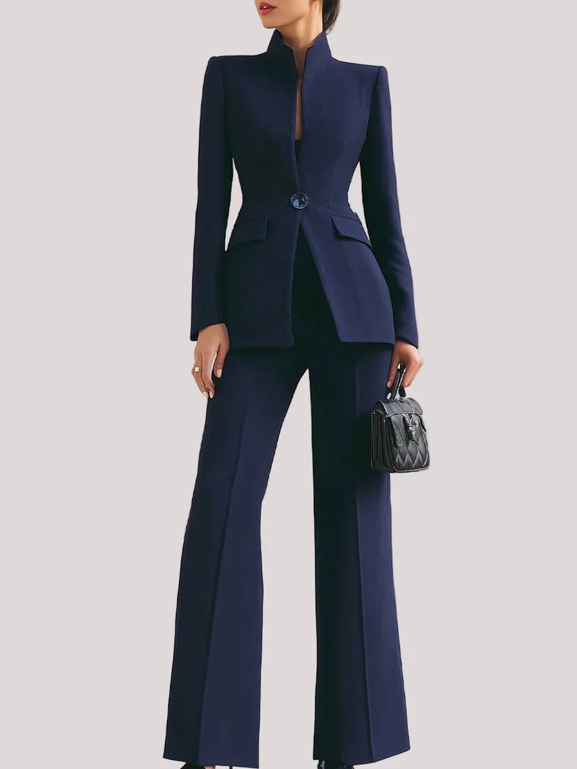 Damen Business Hosenanzug Longblazer Schlaghosen - Blue