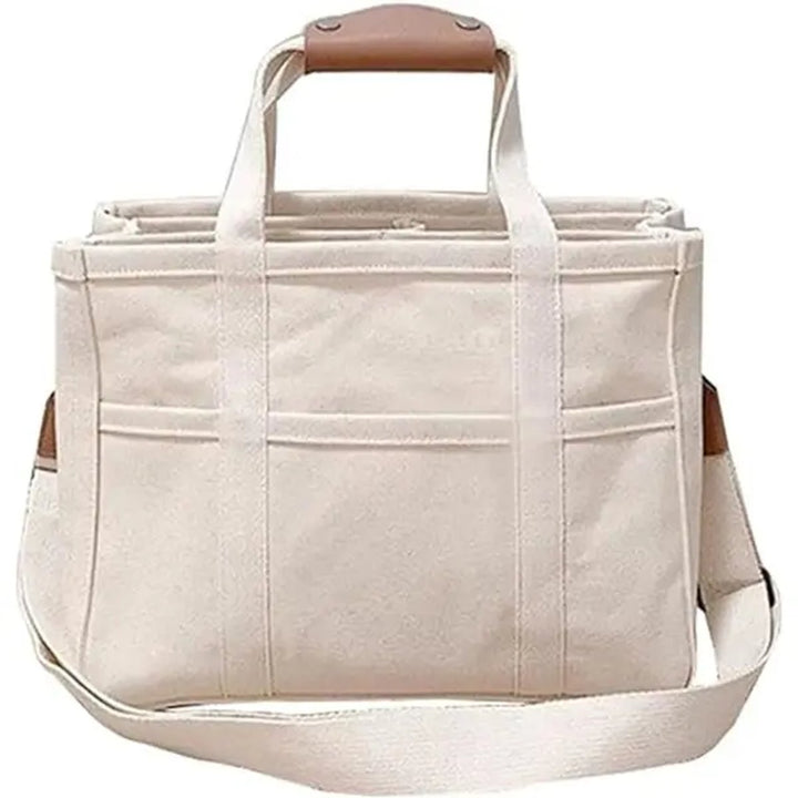 Damen Canvas Tote Bag Crossbody Shopper mit Mehrfachtaschen - Beige