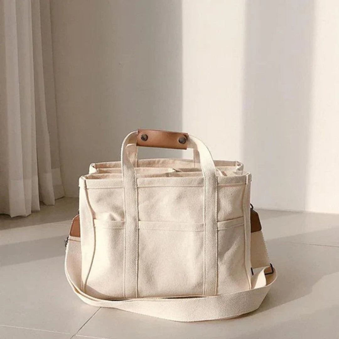 Damen Canvas Tote Bag Crossbody Shopper mit Mehrfachtaschen
