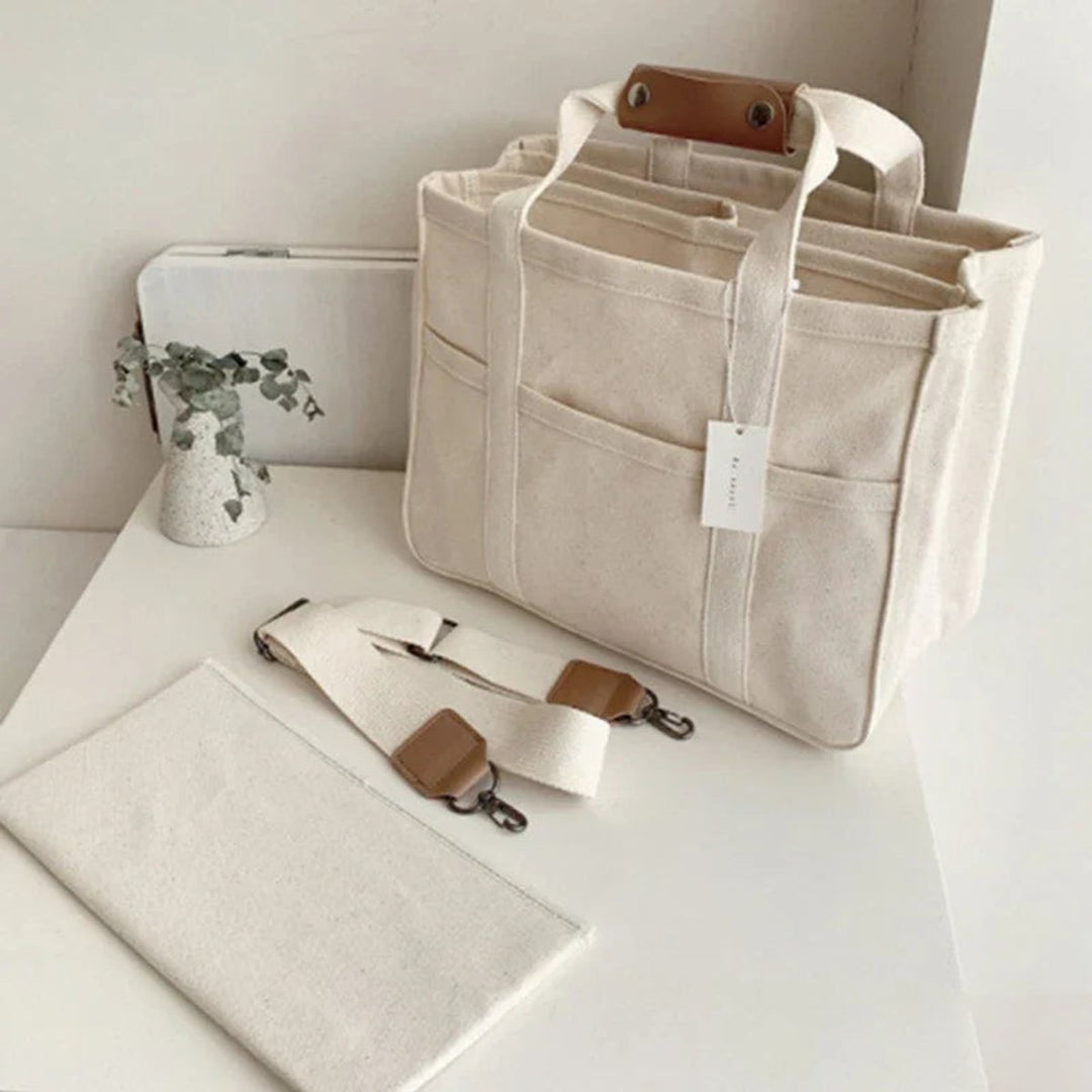 Damen Canvas Tote Bag Crossbody Shopper mit Mehrfachtaschen