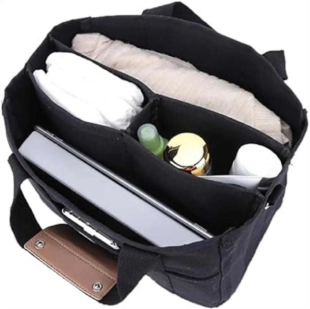 Damen Canvas Tote Bag Crossbody Shopper mit Mehrfachtaschen