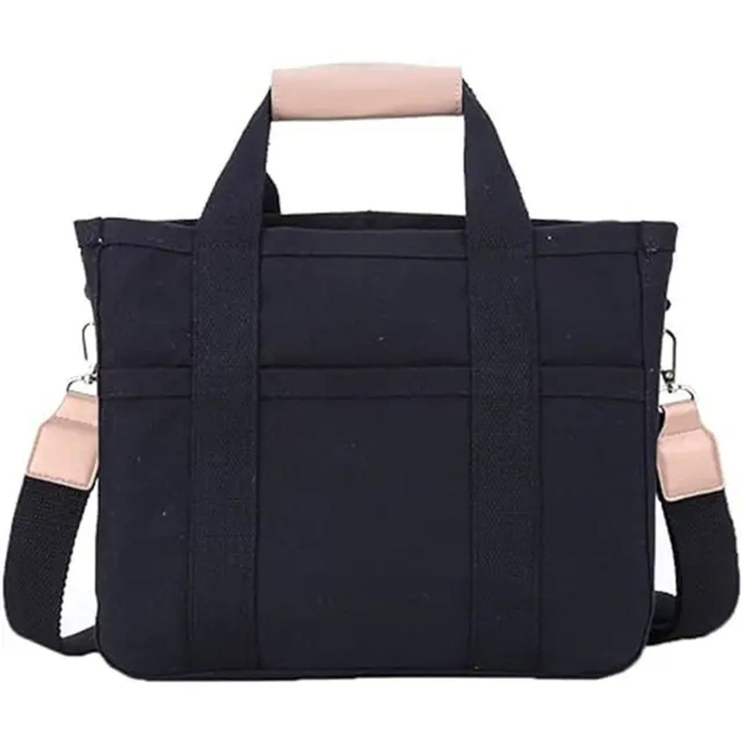 Damen Canvas Tote Bag Crossbody Shopper mit Mehrfachtaschen - Schwarz