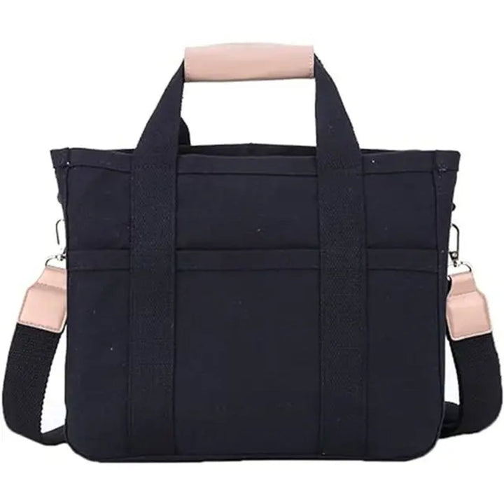Damen Canvas Tote Bag Crossbody Shopper mit Mehrfachtaschen - Schwarz