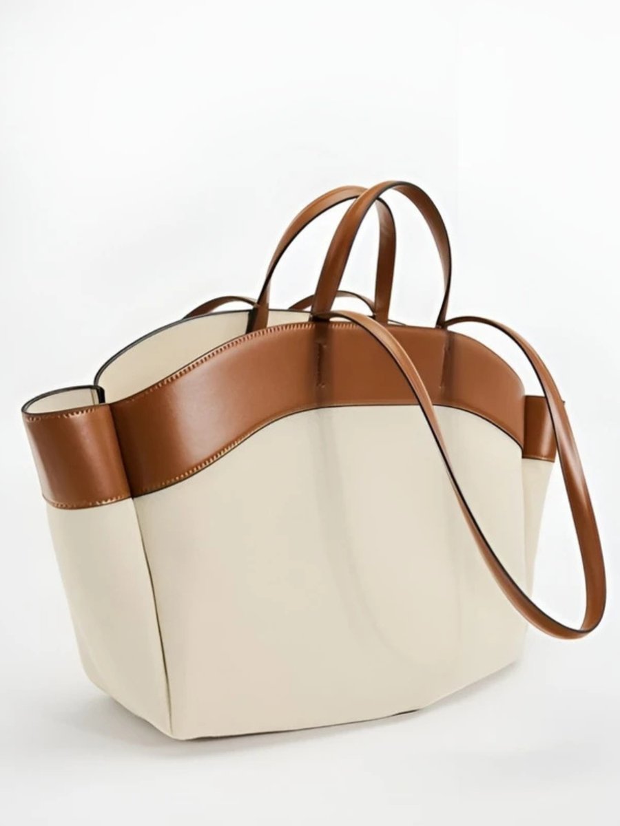 Damen Canvas Tote Bag geräumige Schultertasche mit Lederdetails