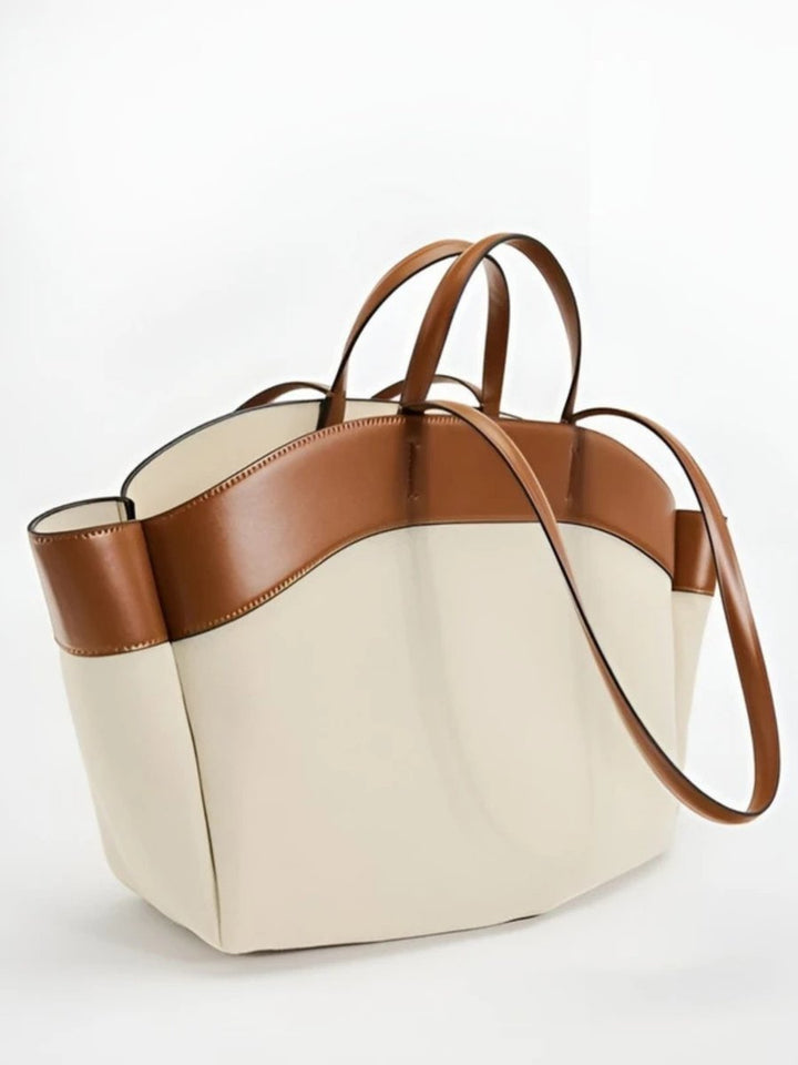 Damen Canvas Tote Bag geräumige Schultertasche mit Lederdetails