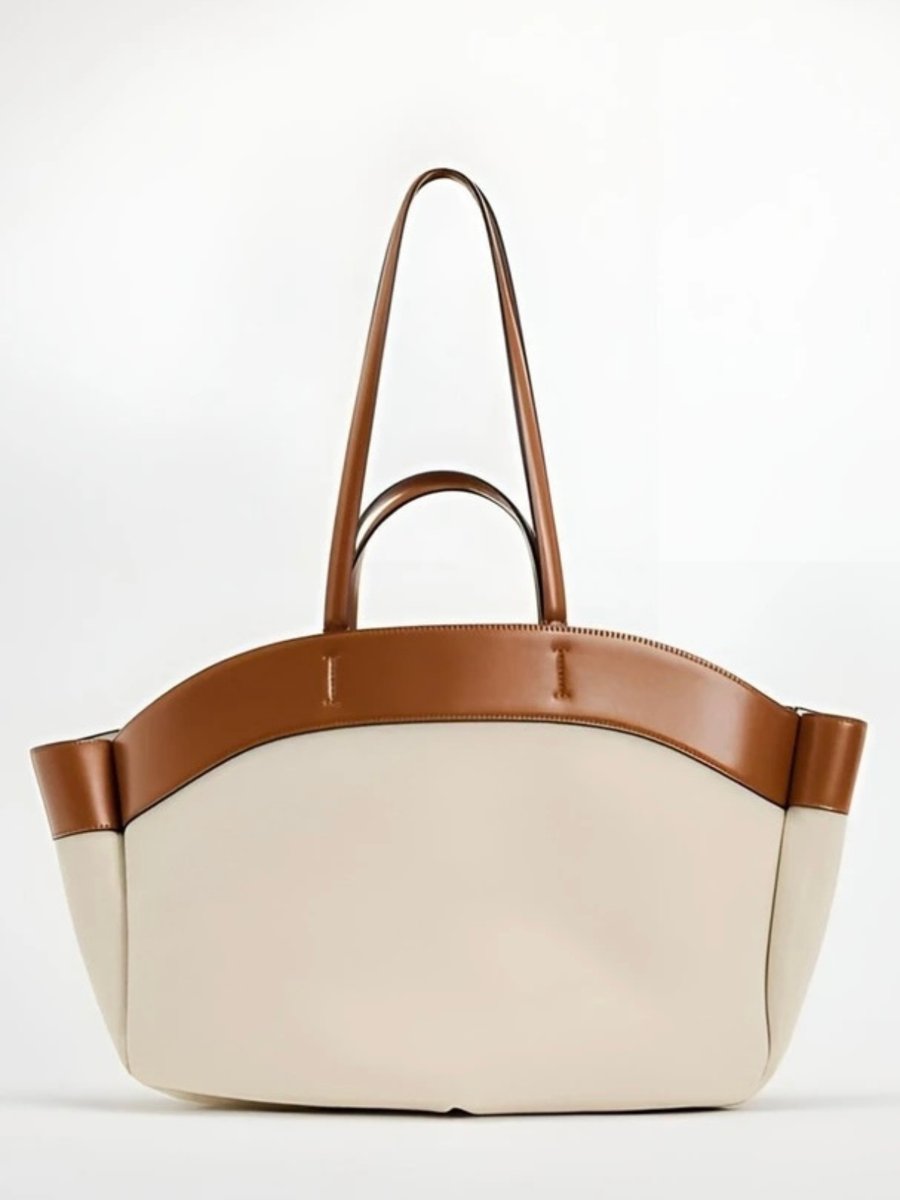 Damen Canvas Tote Bag geräumige Schultertasche mit Lederdetails
