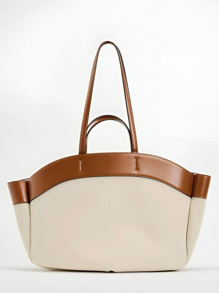 Damen Canvas Tote Bag geräumige Schultertasche mit Lederdetails