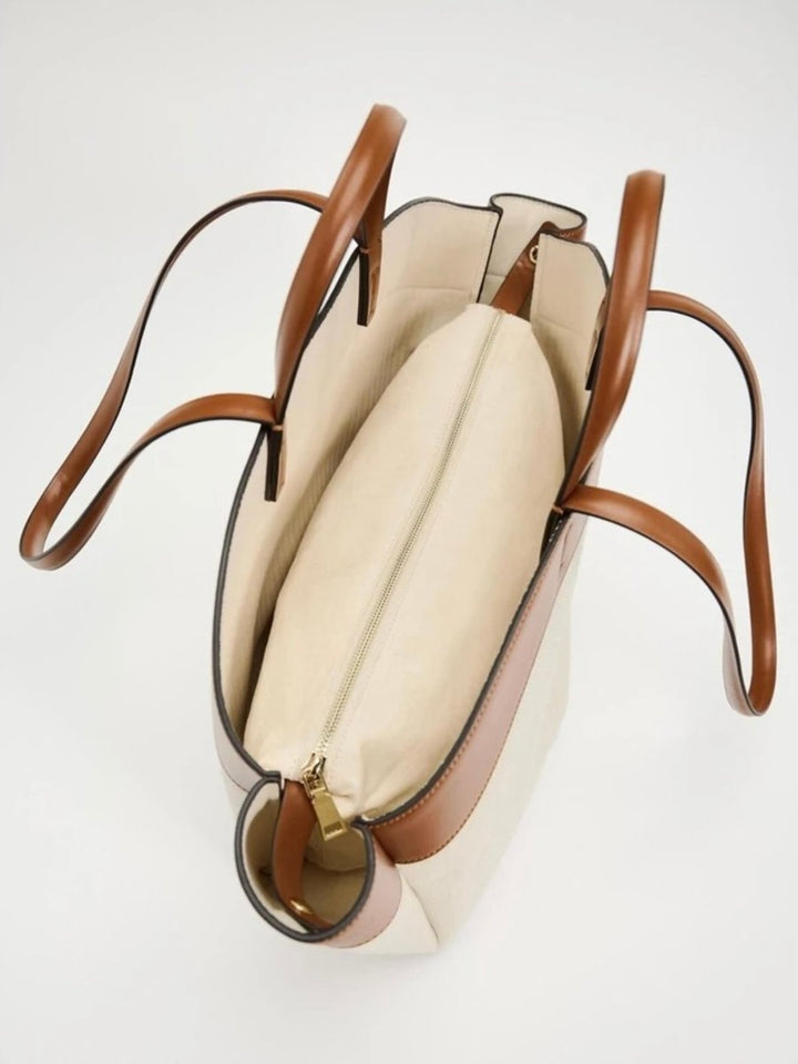 Damen Canvas Tote Bag geräumige Schultertasche mit Lederdetails