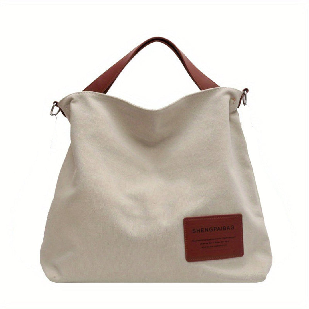 Damen Canvas Tote Bag geräumige Schultertasche verstellbarer Gurt - Cremeweiß