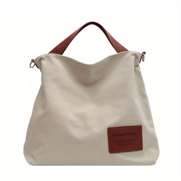 Damen Canvas Tote Bag geräumige Schultertasche verstellbarer Gurt - Cremeweiß