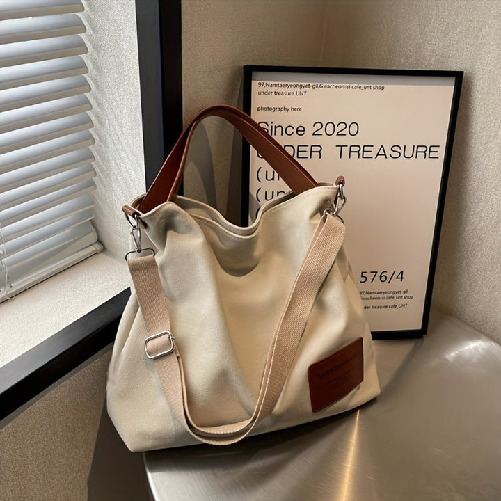 Damen Canvas Tote Bag geräumige Schultertasche verstellbarer Gurt