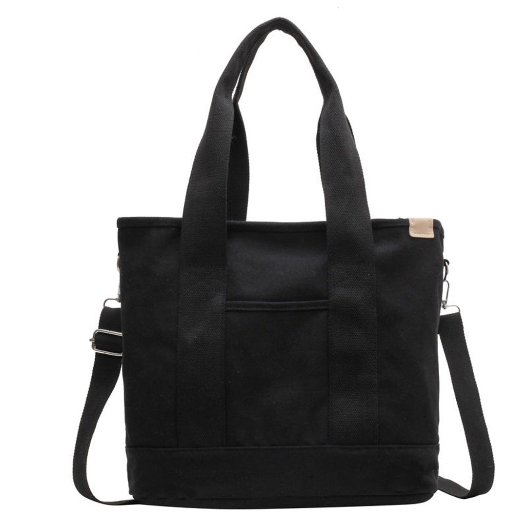 Damen Canvas Tote Bag Shopper mit verstellbarem Schulterriemen - Schwarz