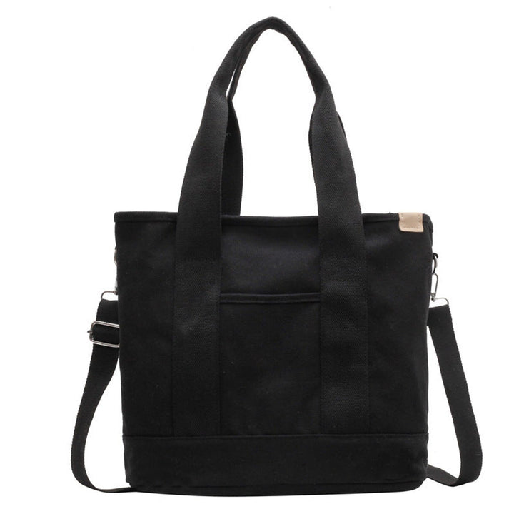 Damen Canvas Tote Bag Shopper mit verstellbarem Schulterriemen - Schwarz